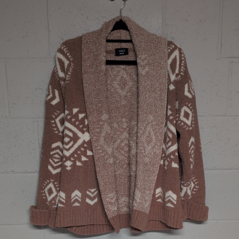 VICI Thick Plush Cozy Open Front Aztec Cardigan Size Medium, Western Boho - Picture 2 of 4